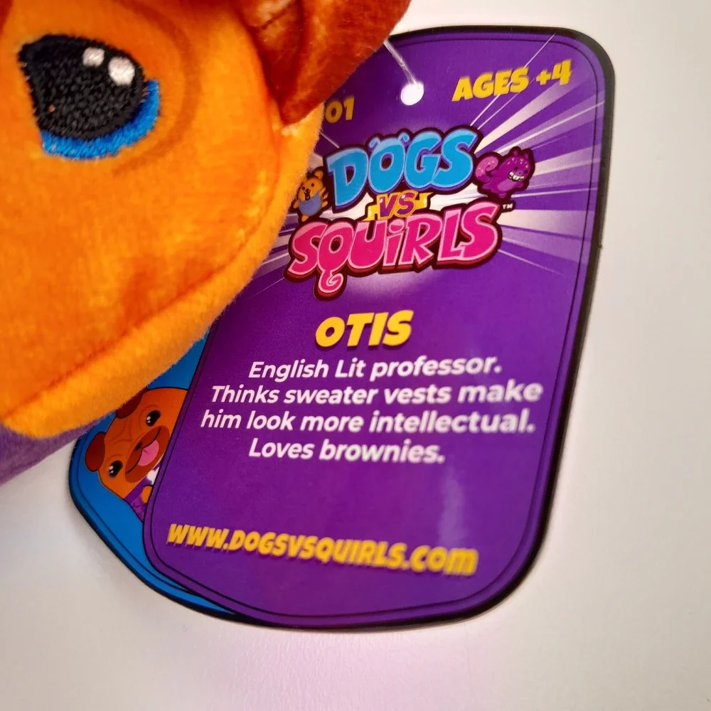Dogs vs Squirls Otis Bean Bag Plush Series 1 Orange Dog Purple Vest V2000 NWT